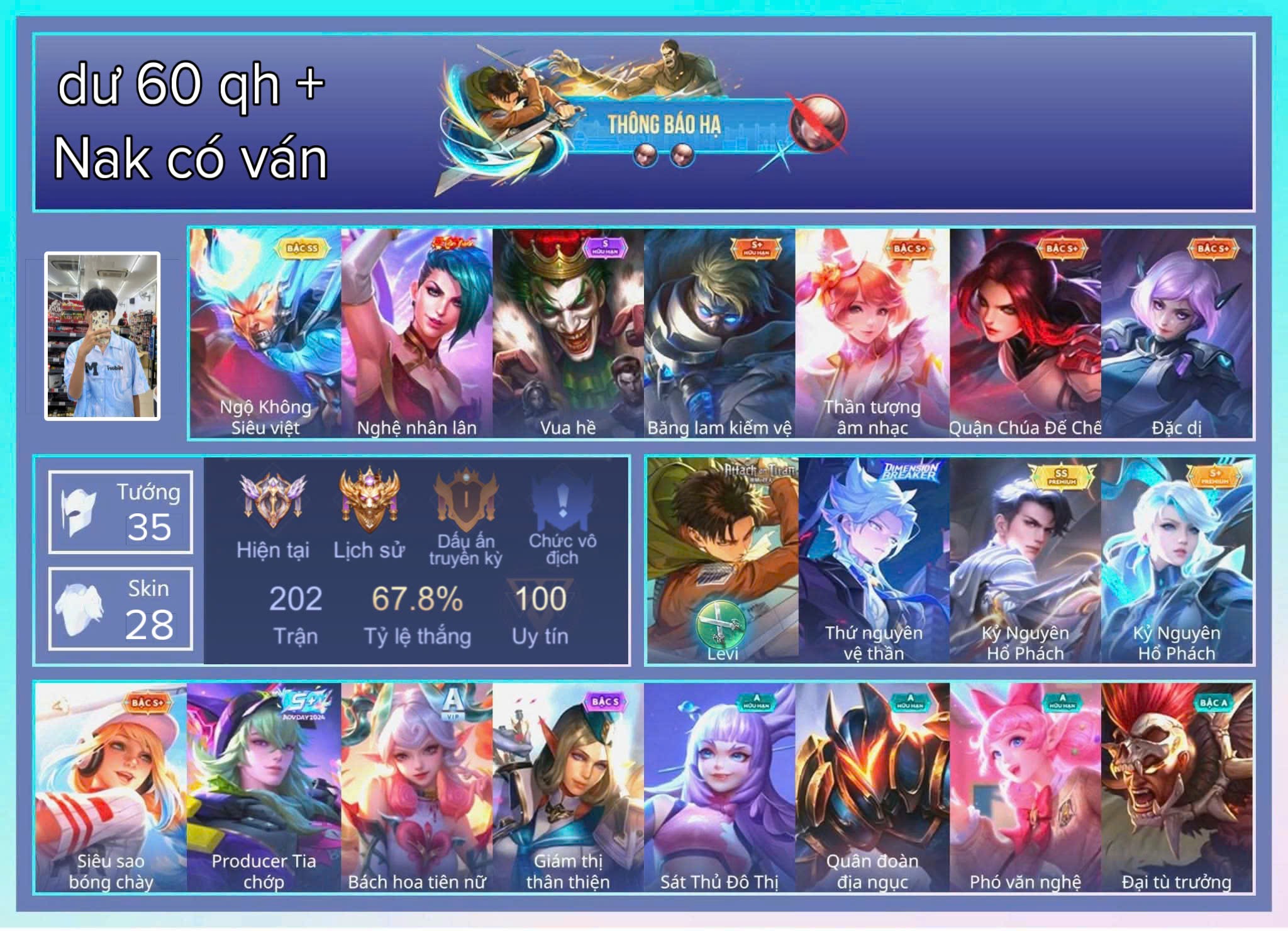 NICK LIÊN QUÂN ( CÓ THỂ GIẢM THÊM 100-500K NẾU ANH EM ƯNG ÁP DỤNG CHO TẤT CẢ ACC LIÊN QUÂN )
