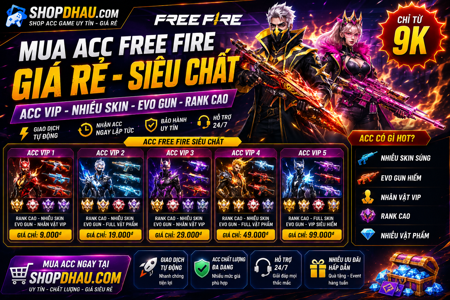 Shop Acc Free Fire Giá Rẻ Uy Tín – Nhiều Skin, Evo Gun Cực Chất Tại ShopDhau.com