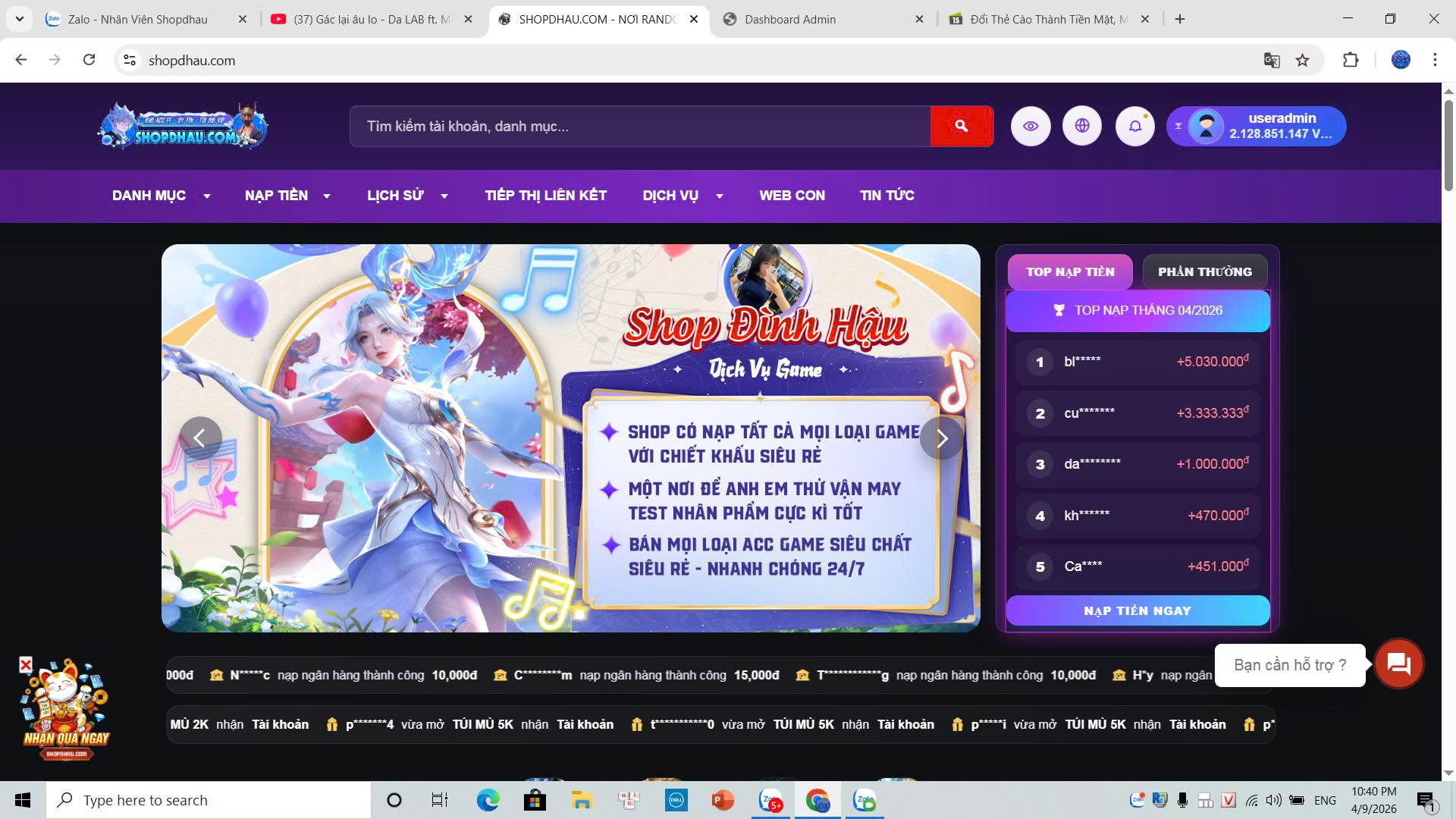 SHOP ACC DHAU LÀ NƠI XÉ TÚI MÙ VIP NHẤT VN SÂN CHƠI UY TÍN CHẤT LƯỢNG HÀNG ĐẦU NHANH CHÓNG TỐC ĐỘ